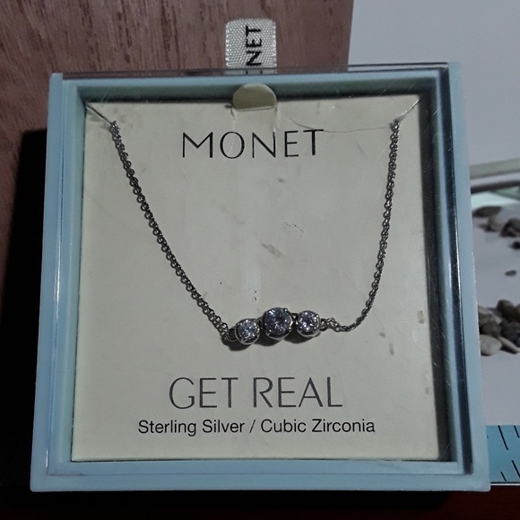 None Jewelry - Monet Sterling Silver Ladies Pendant 3 CZ Vintage